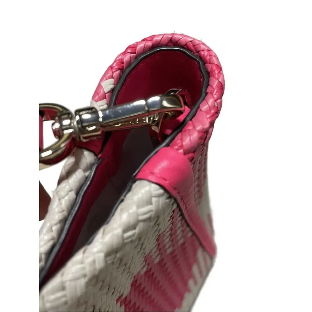 Kate Spade NY Alexia Pink & White Gingham Woven Convertible Crossbody Clutch Bag